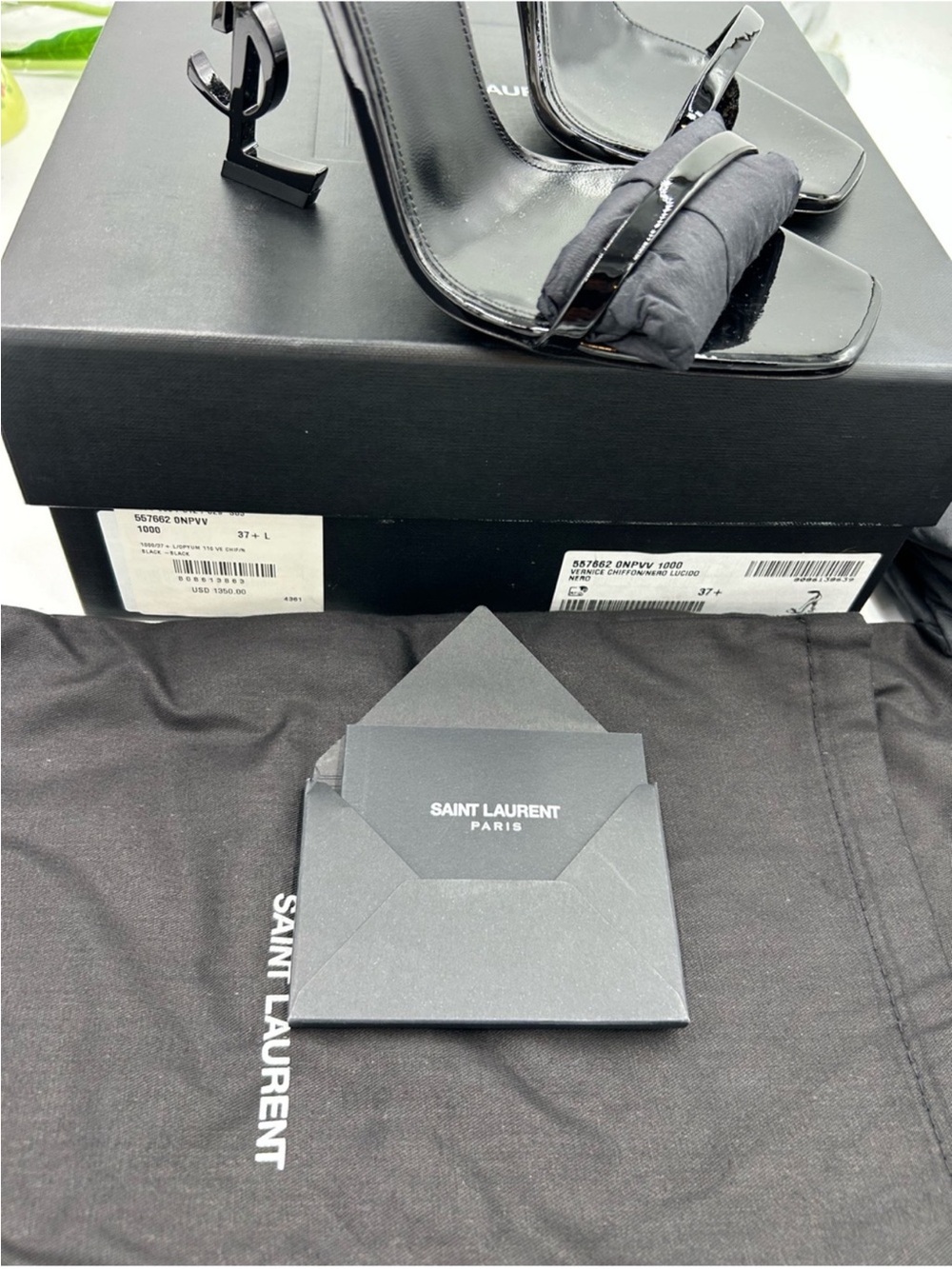 Saint Laurent YSL  Black Patent  Opyum Logo-Heel Ankle-Strap Sandals. Size 37.5 - Picture 4 of 10